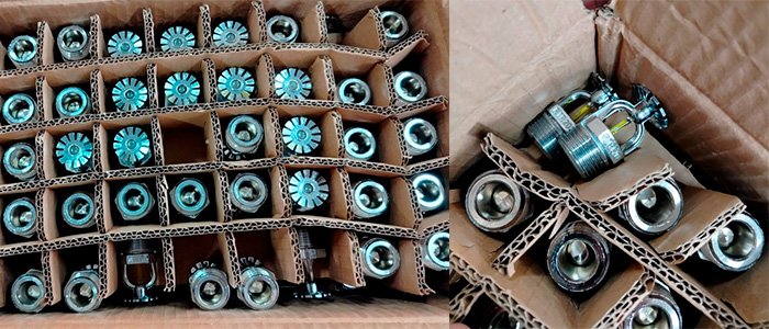 Sprinklers fora da posição original de embalamento