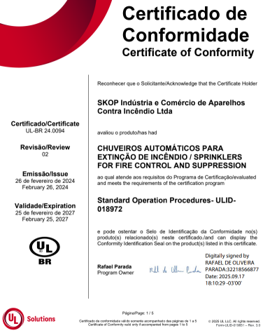 Certificado de conformidade Certificate of Conformity